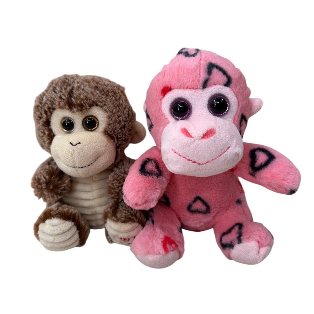 Kellytoy Monkey‎ Plush Stuffed Animal Lot Brown Pink Heart 7-9 in Kids Toy Lovey